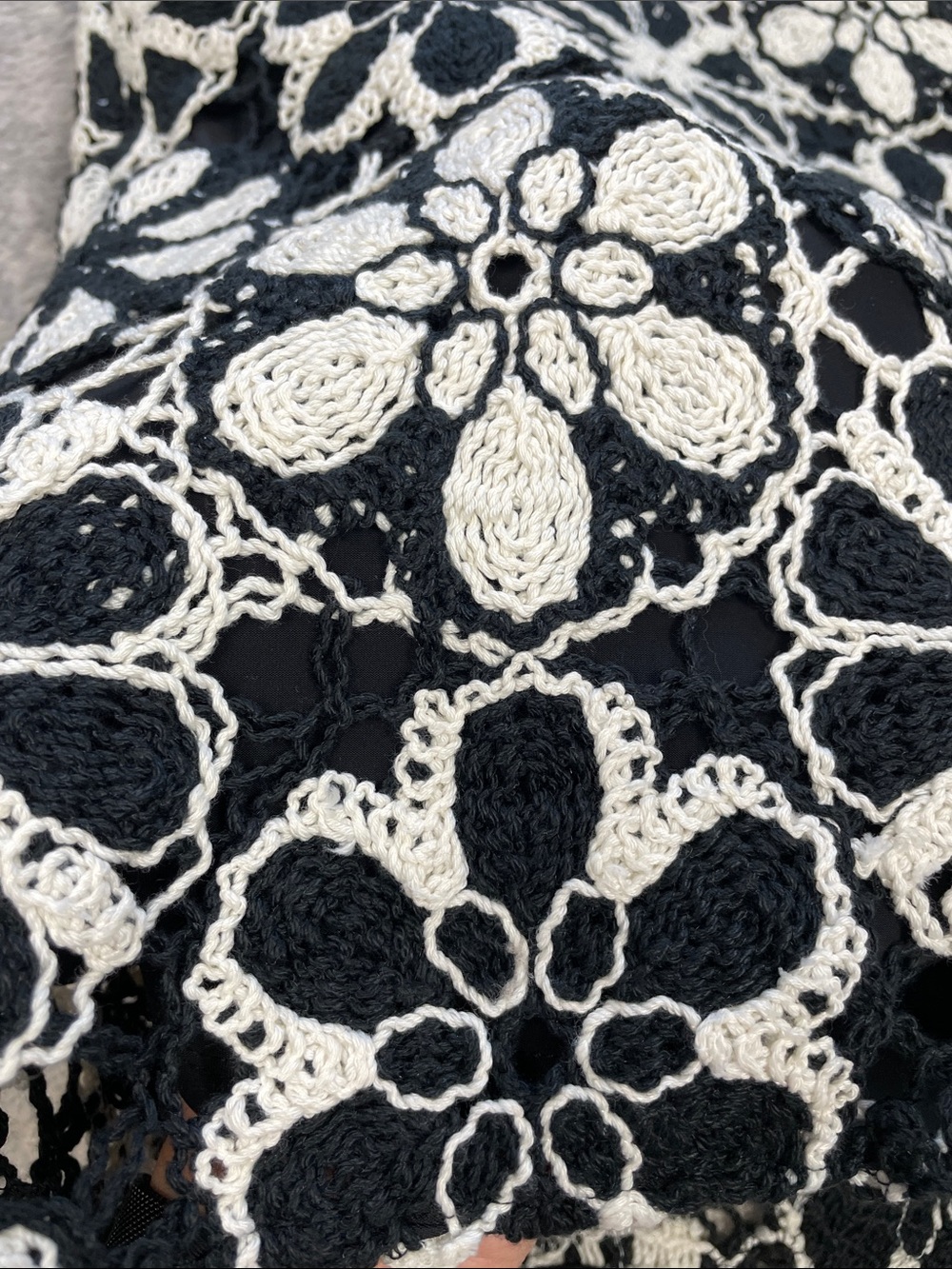 Ramy Brook Irina Floral Crochet Halter Mini Dress Black White Sz L - Picture 9 of 13